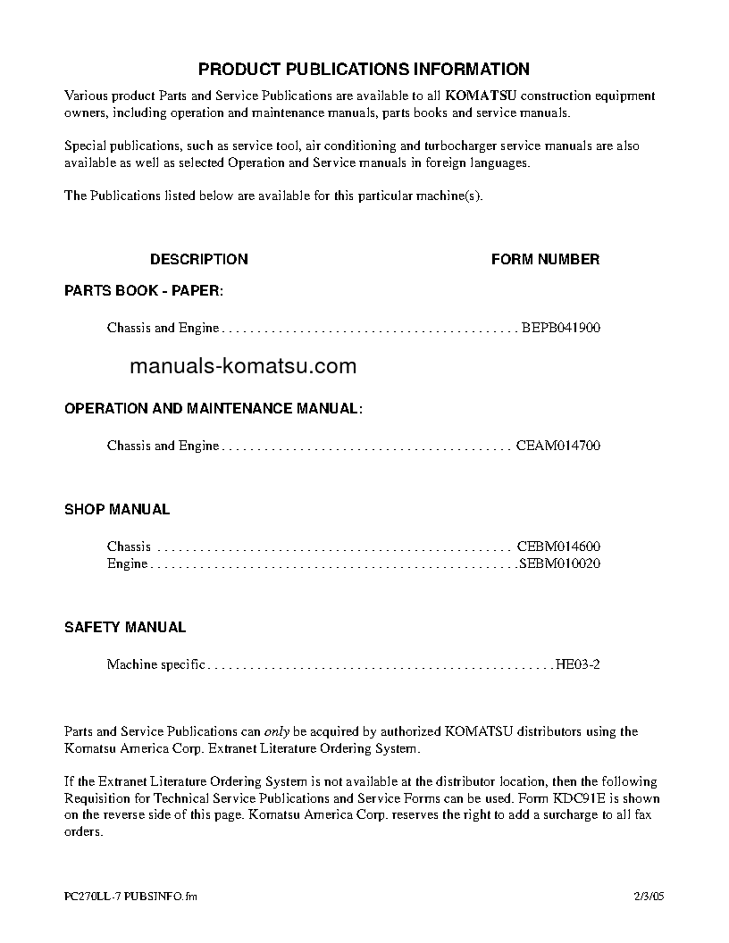 Protected: PC270LL-7(USA)-L S/N A86001-UP Operation manual (English)