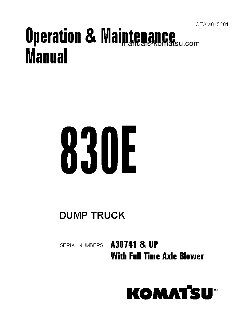 830E(USA) S/N A30741-UP Operation manual (English)