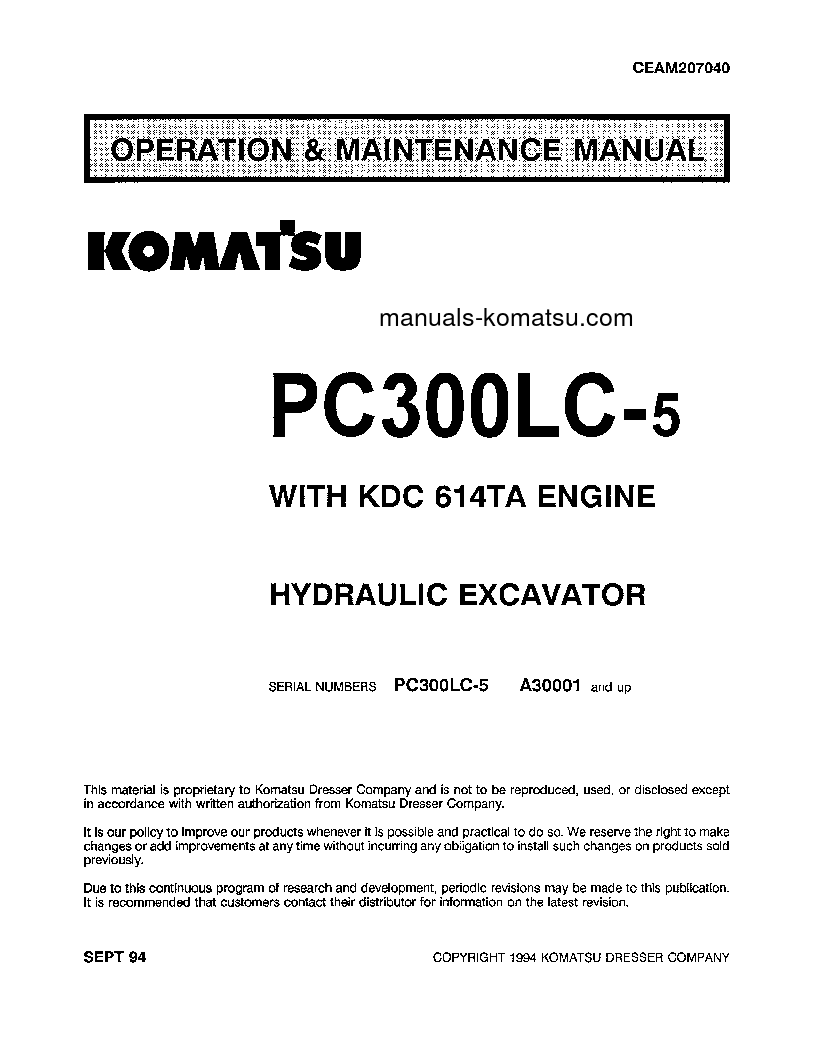PC300LC-5(USA)-LC S/N A30001-UP Operation manual (English)