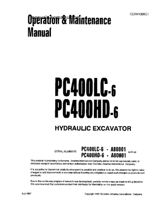 PC400LC-6(USA)-LC S/N A80001-A83000 Operation manual (English)