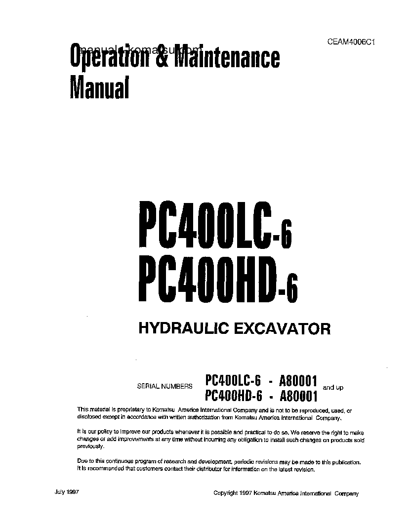 PC400LC-6(USA)-LC S/N A80001-A83000 Operation manual (English)