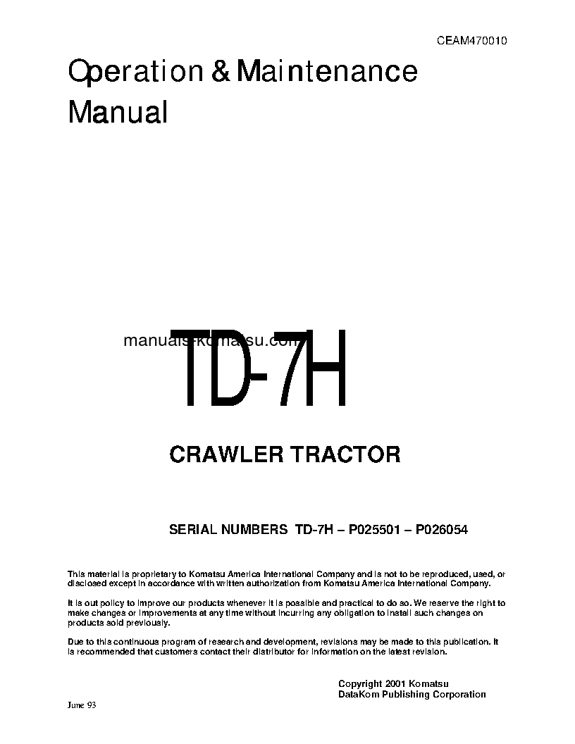 TD-7H S/N P025501-P026054 Operation manual (English)