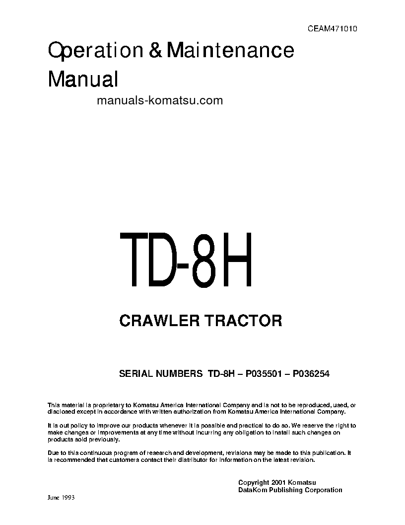 TD-8H S/N P035501-P036254 Operation manual (English)
