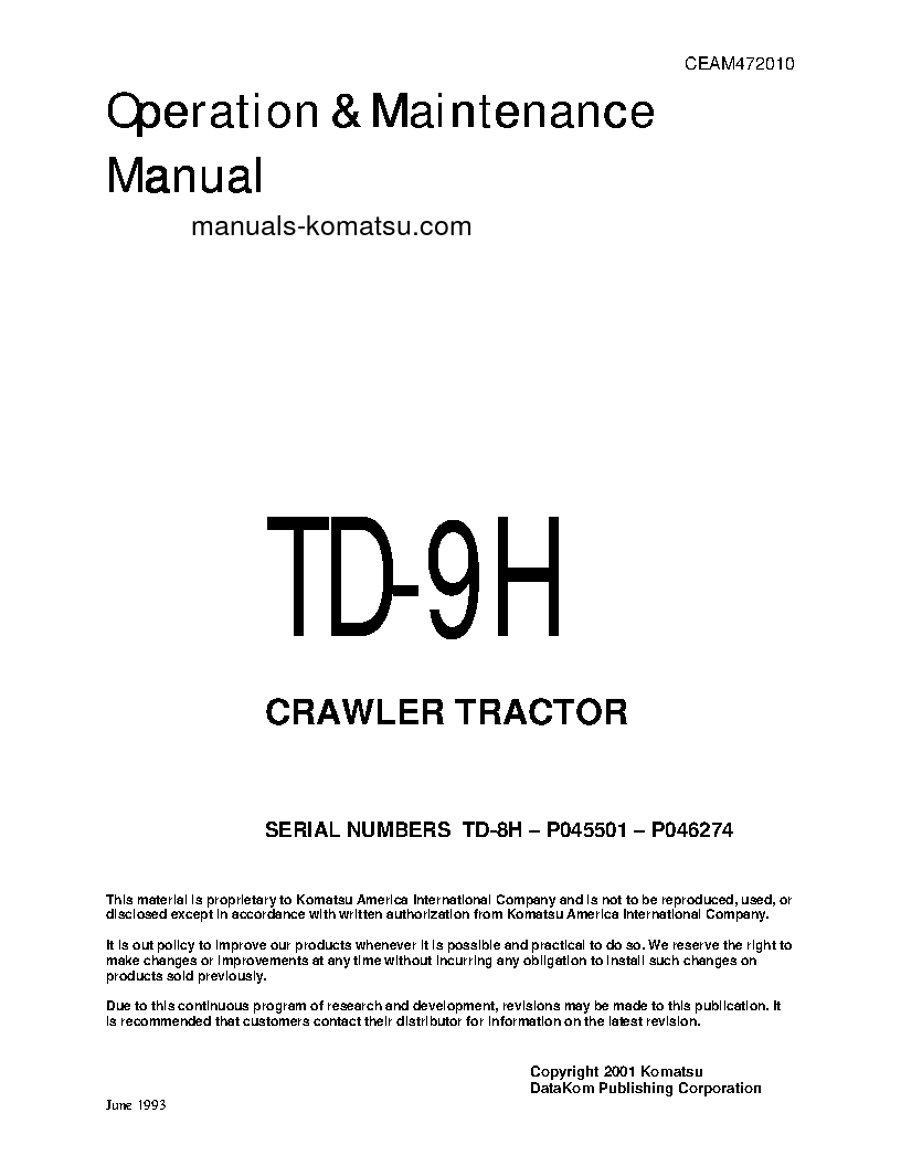 TD-9H S/N P045501-P046274 Operation manual (English)