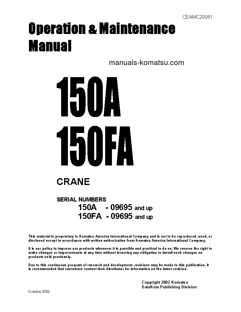 150FA S/N U009695-UP Operation manual (English)