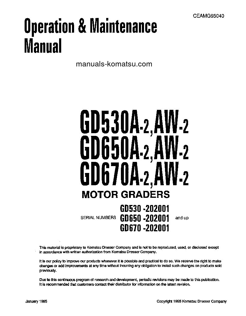 GD650AW-2(USA)-A S/N 202002-202486 Operation manual (English)