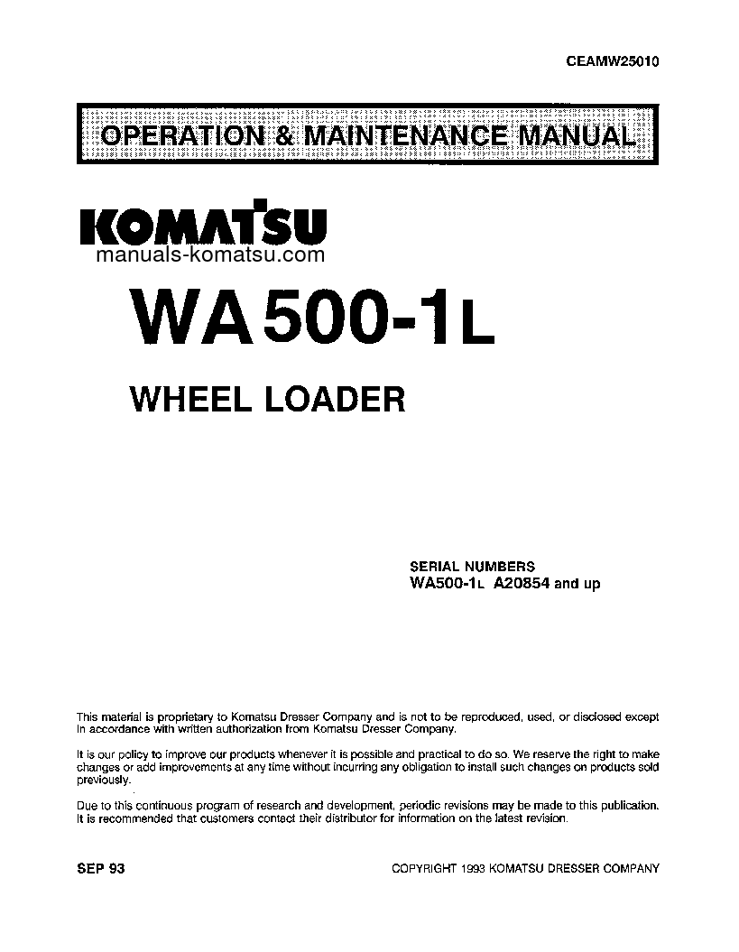 WA500-1(USA)-L S/N A20854-UP Operation manual (English)
