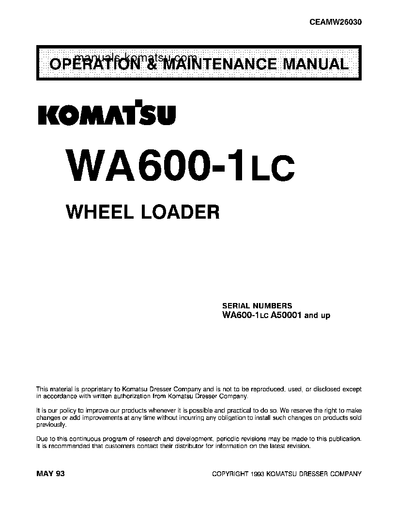 WA600-1(USA)-LC S/N A50001-UP Operation manual (English)
