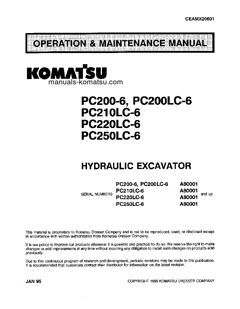PC220LC-6(USA)-L S/N A80001-UP Operation manual (English)