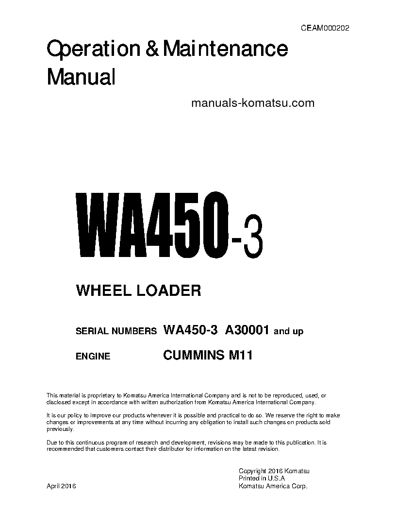 WA450-3(USA)-LE S/N A30001-UP Operation manual (English)