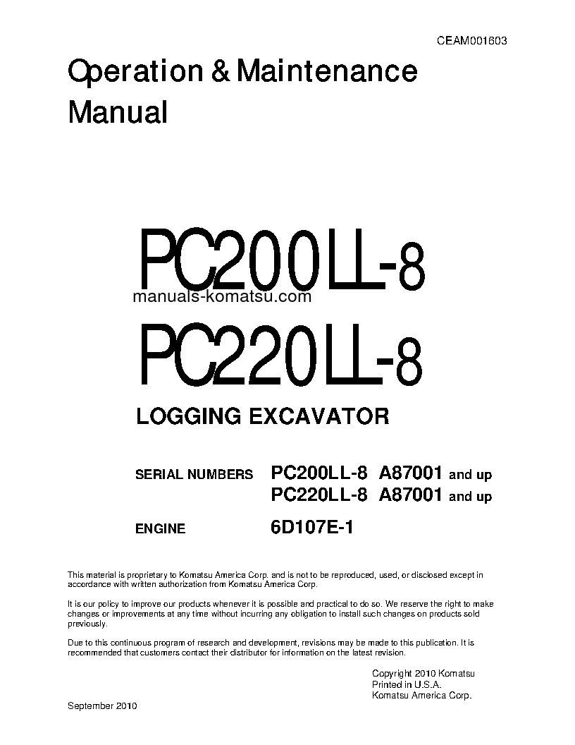 PC220LL-8(USA) S/N A87001-UP Operation manual (English)
