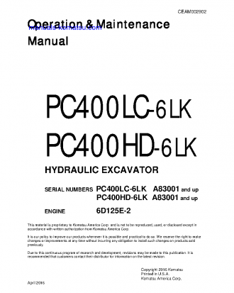 PC400LC-6(USA)-LK S/N A83001-UP Operation manual (English)