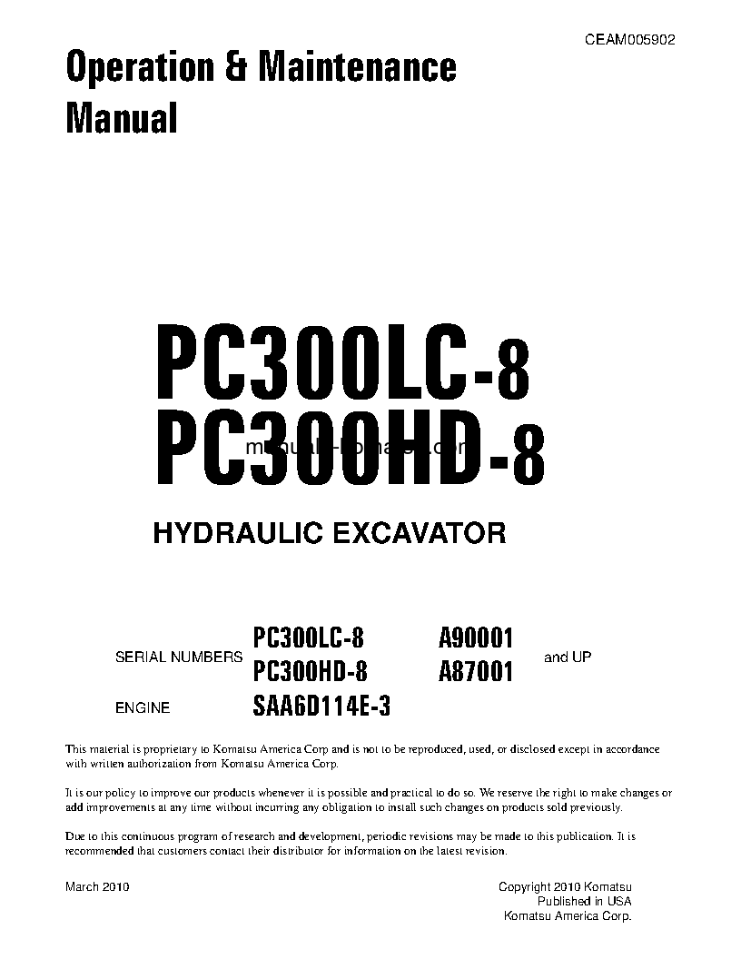 PC300LC-8(USA) S/N A90001-UP Operation manual (English)