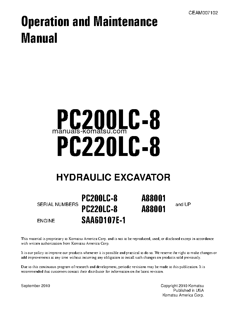 PC220LC-8(USA) S/N A88001-UP Operation manual (English)