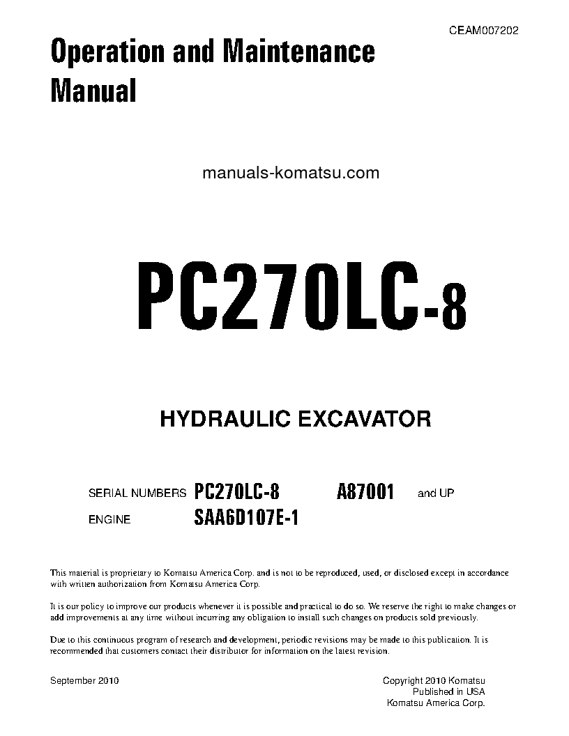PC270LC-8(USA) S/N A87001-UP Operation manual (English)