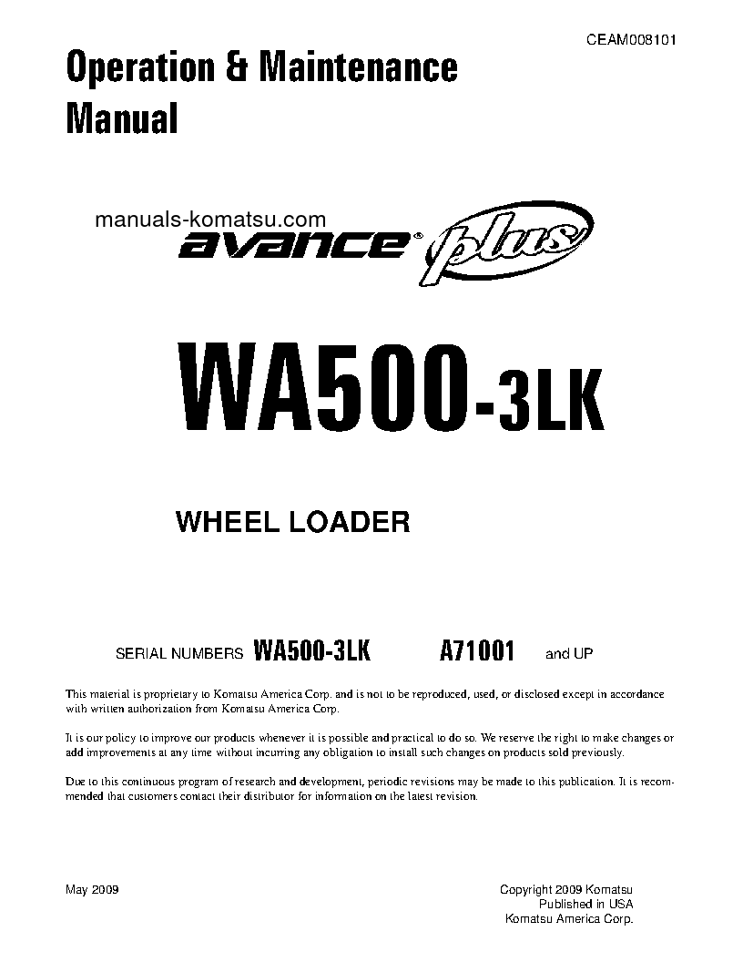 WA500-3(USA)-LK S/N A71001-UP Operation manual (English)