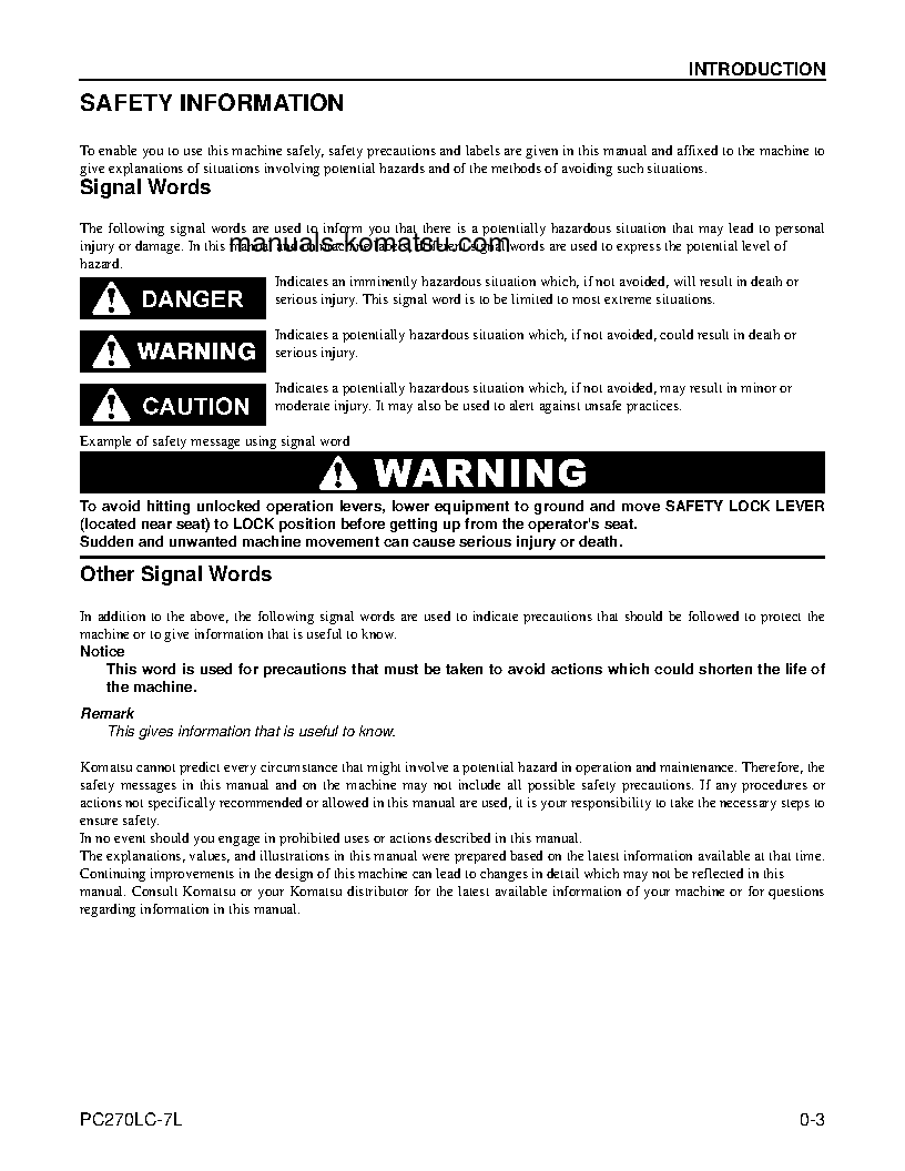 Protected: PC270LC-7(USA)-L S/N A86001-UP Operation manual (English)
