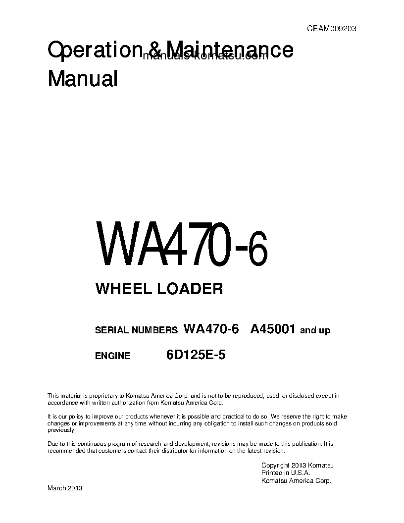 WA470-6(USA) S/N A45001-UP Operation manual (English)