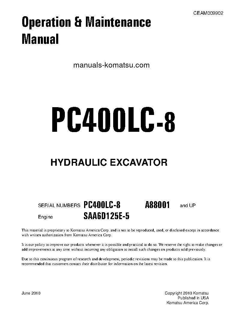 PC400LC-8(USA) S/N A88001-UP Operation manual (English)