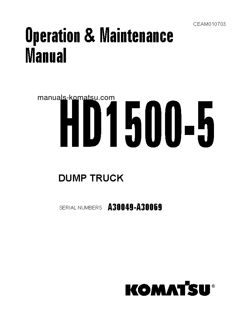 HD1500-5(USA) S/N A30049-A30069 Operation manual (English)