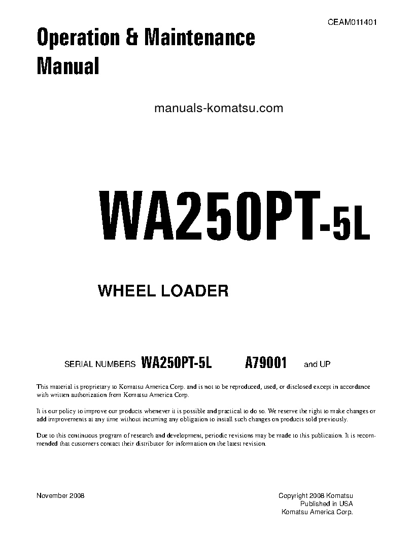 WA250PT-5(USA)-L S/N A79001-UP Operation manual (English)