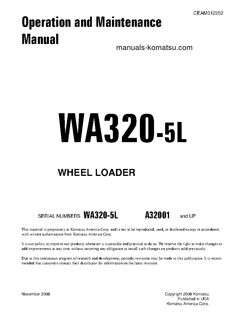 WA320-5(USA)-L S/N A32001-UP Operation manual (English)
