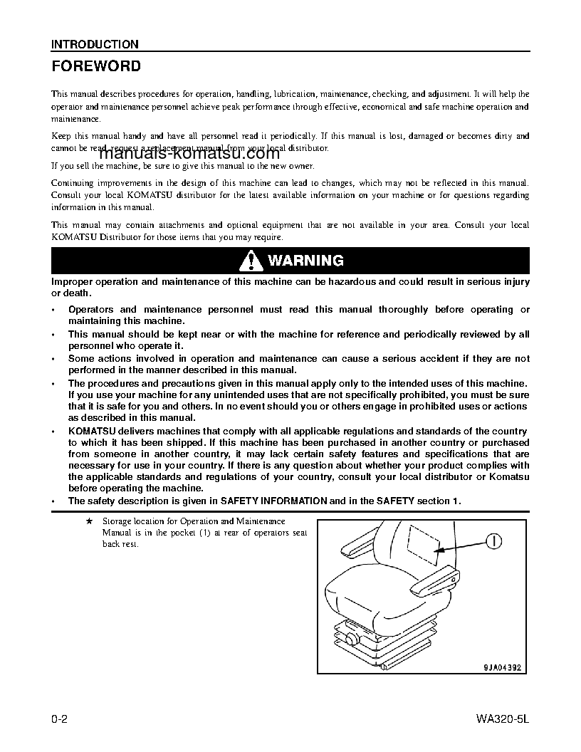 Protected: WA320-5(USA)-L S/N A32001-UP Operation manual (English)
