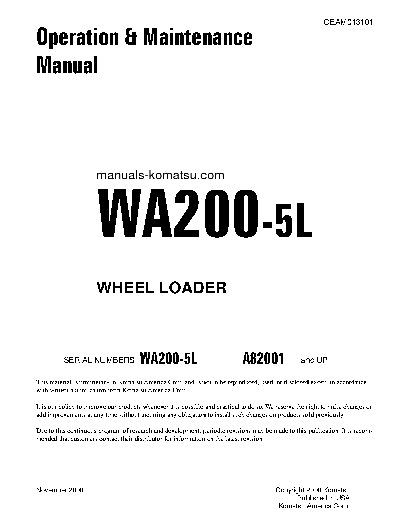 WA200-5(USA)-L S/N A82001-UP Operation manual (English)