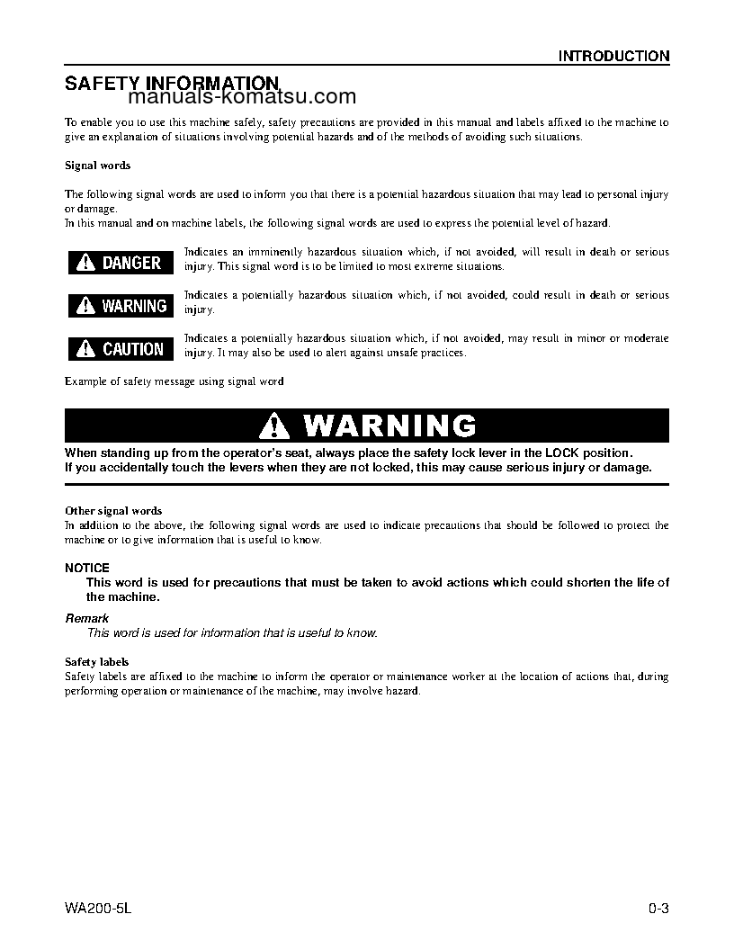 Protected: WA200-5(USA)-L S/N A82001-UP Operation manual (English)