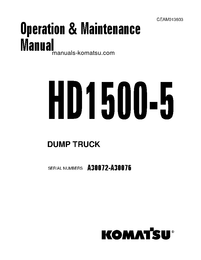HD1500-5(USA) S/N A30072-A30076 Operation manual (English)