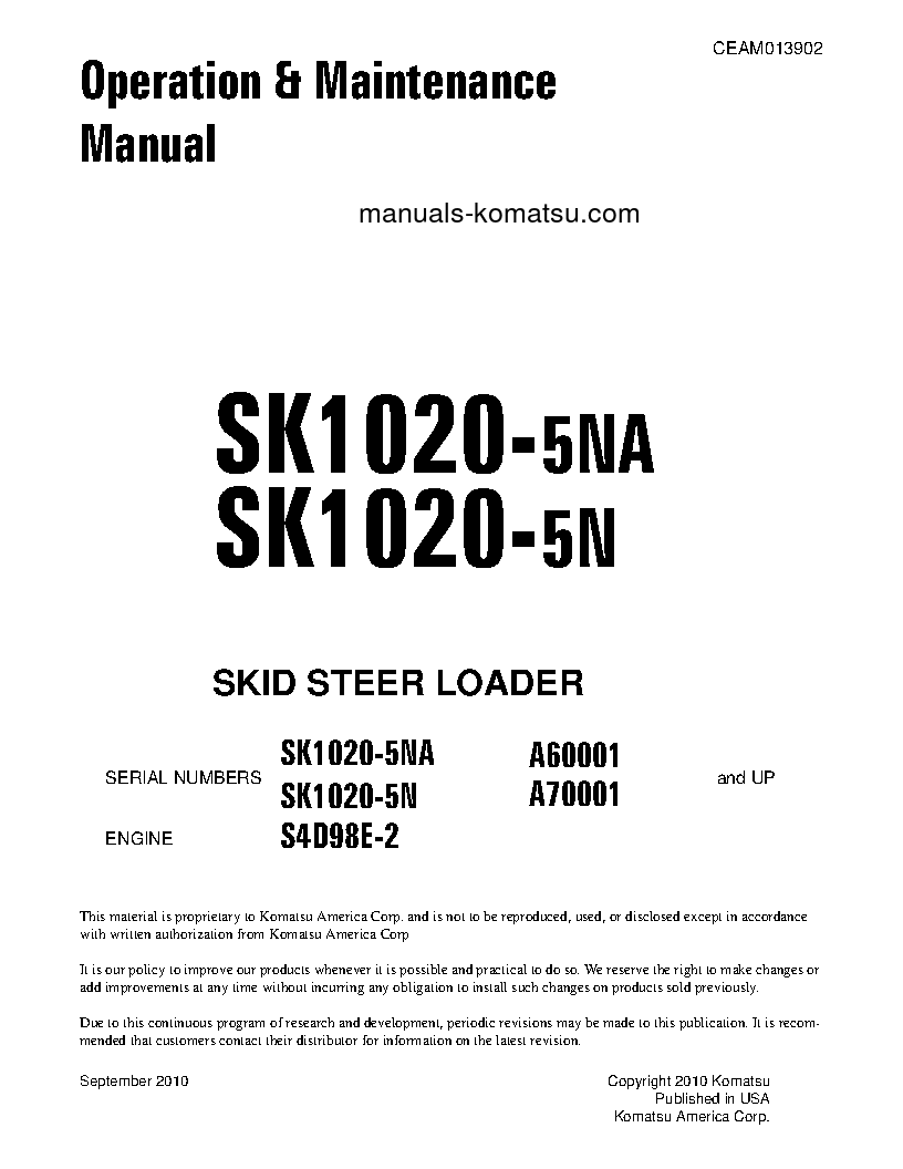 SK1020-5(USA)-N S/N A70001-UP Operation manual (English)