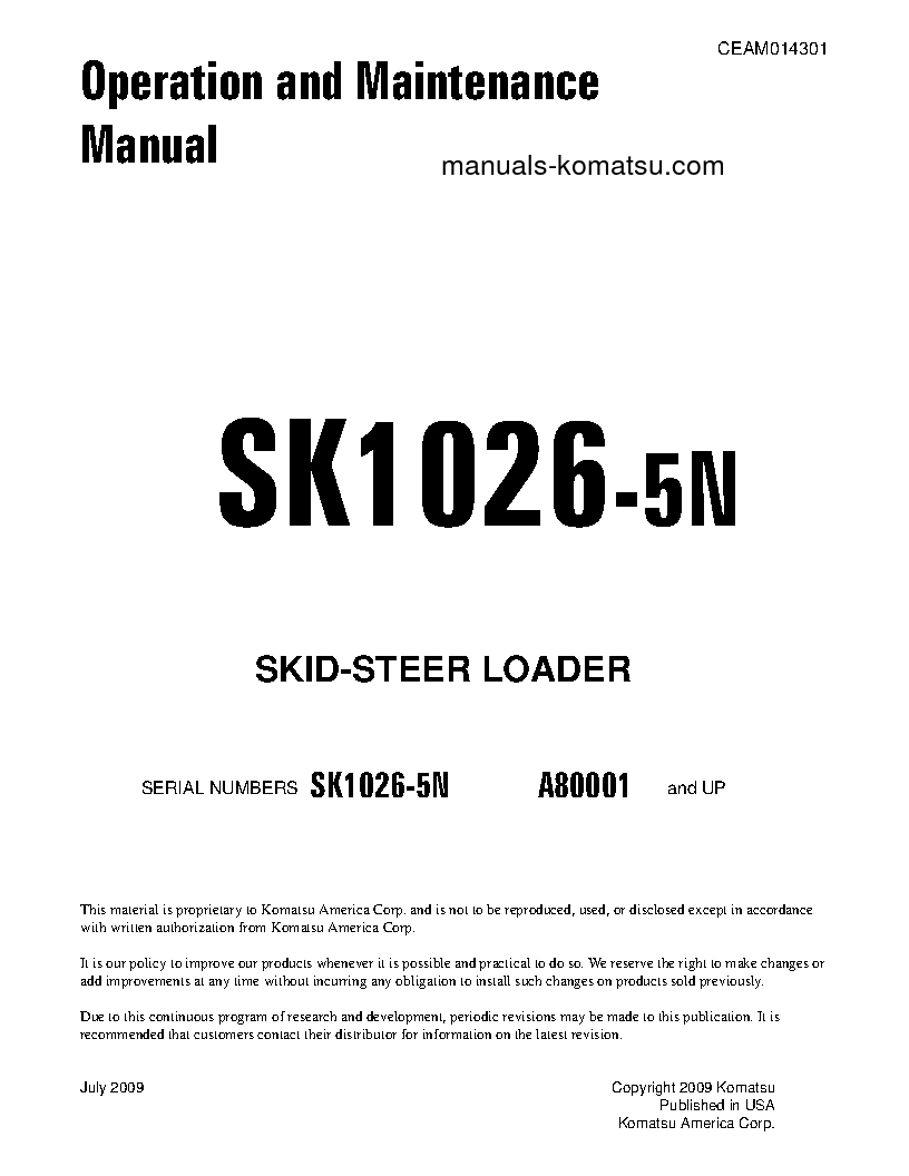 SK1026-5(USA)-N S/N A80001-UP Operation manual (English)