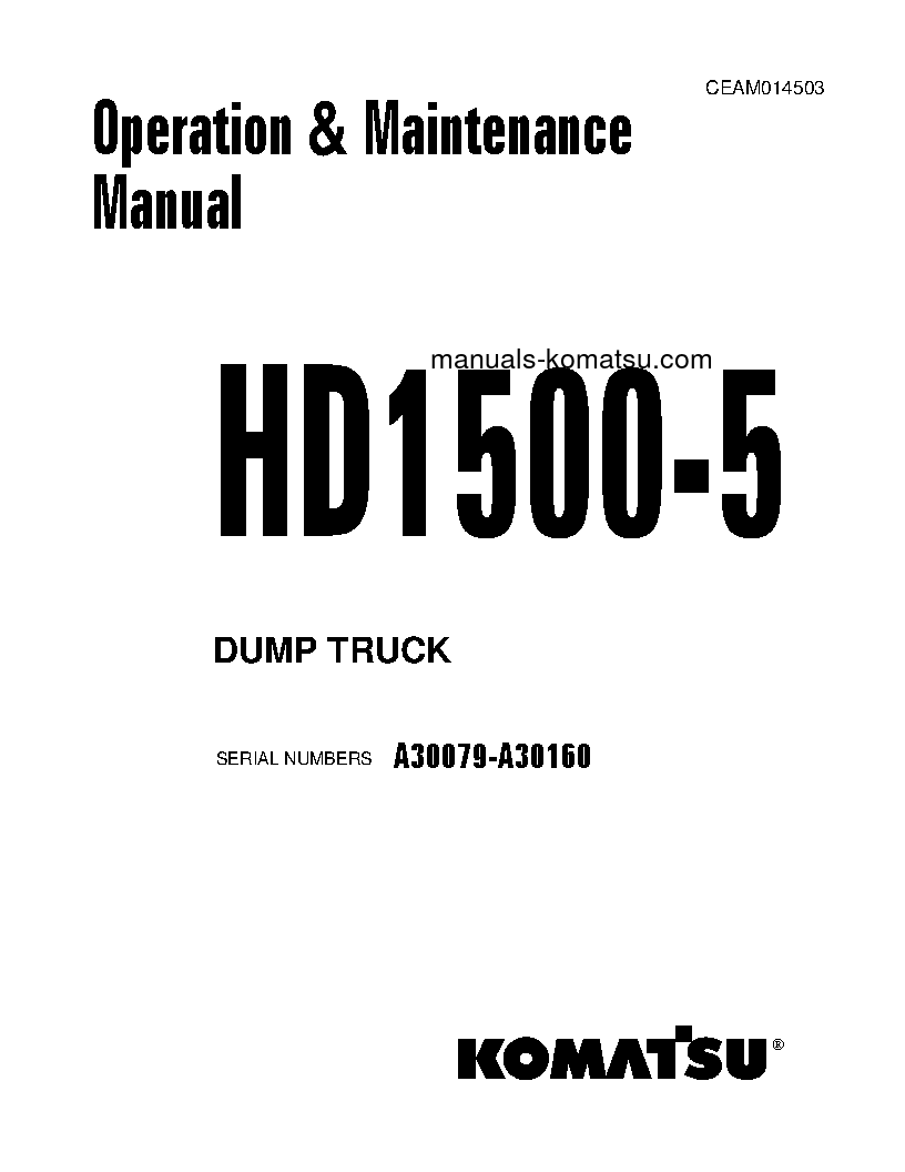 HD1500-5(USA) S/N A30079-A30160 Operation manual (English)