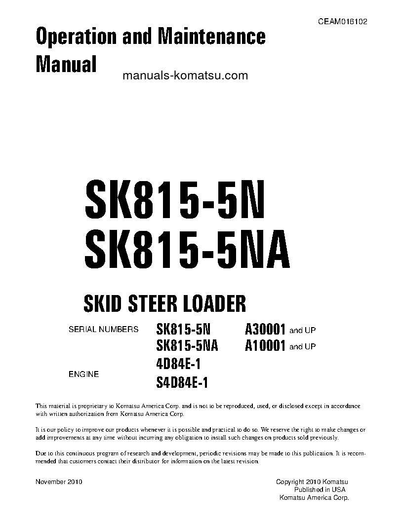 SK815-5(USA)-N S/N A30001-UP Operation manual (English)