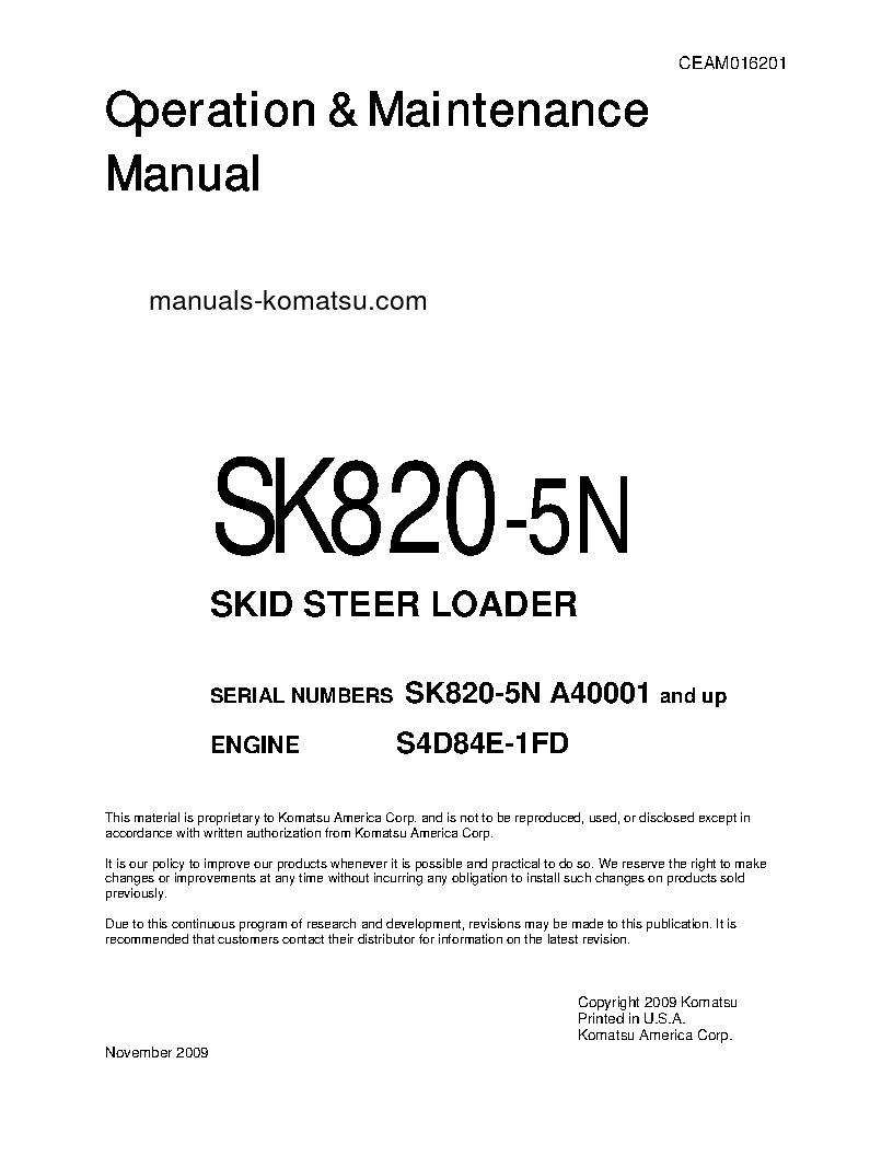 SK820-5(USA)-N S/N A40001-UP Operation manual (English)