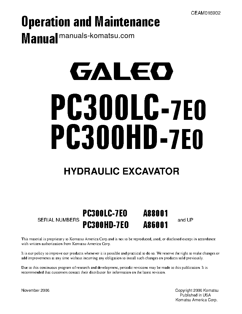 PC300HD-7(USA)-TIER 3 S/N A86001-UP Operation manual (English)