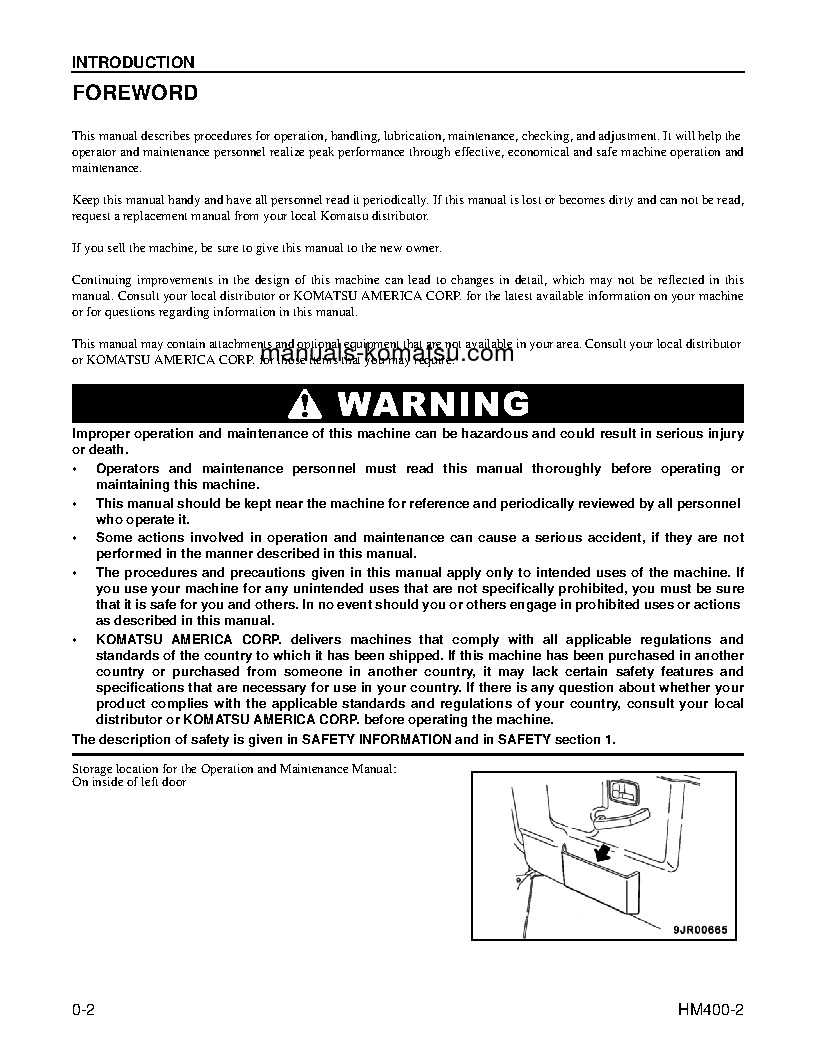 Protected: HM400-2(USA) S/N A11001-UP Operation manual (English)