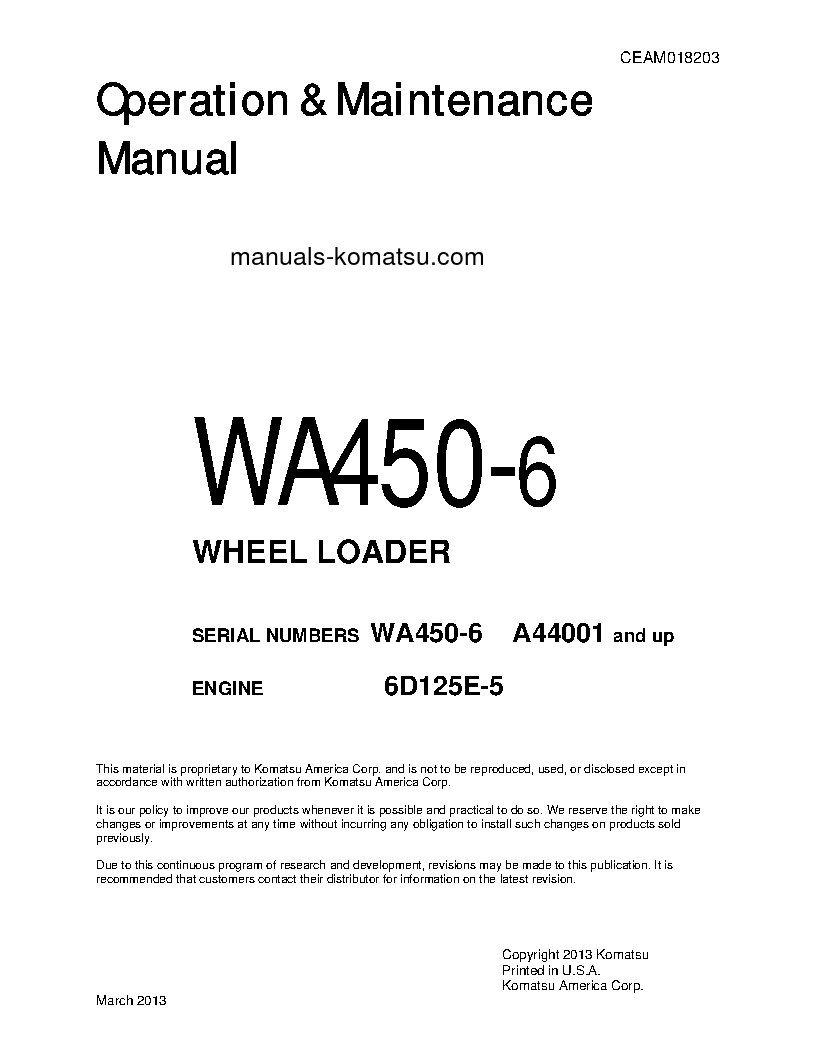 WA450-6(USA) S/N A44001-UP Operation manual (English)
