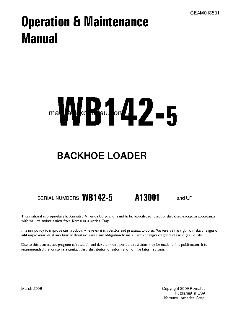 WB142-5(USA) S/N A13001-UP Operation manual (English)