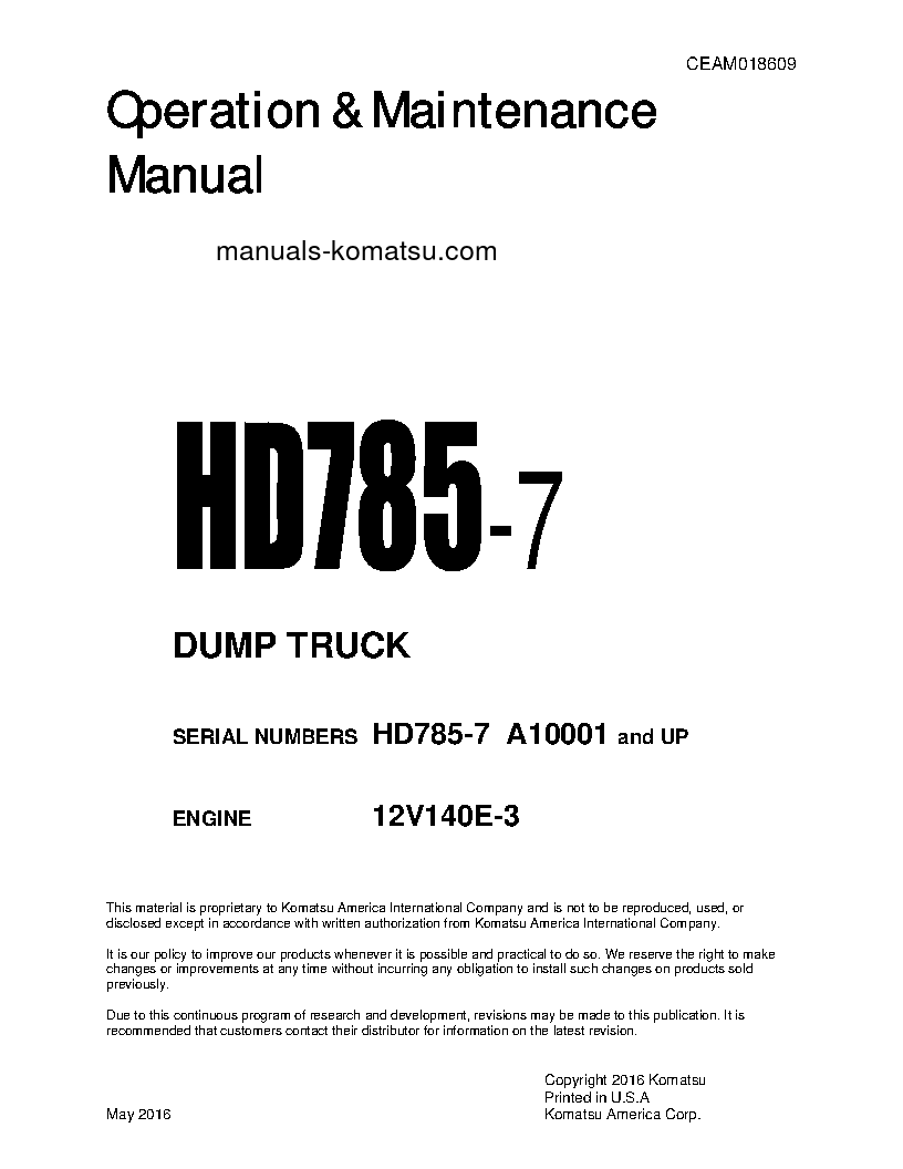 HD785-7(USA) S/N A10001-UP Operation manual (English)