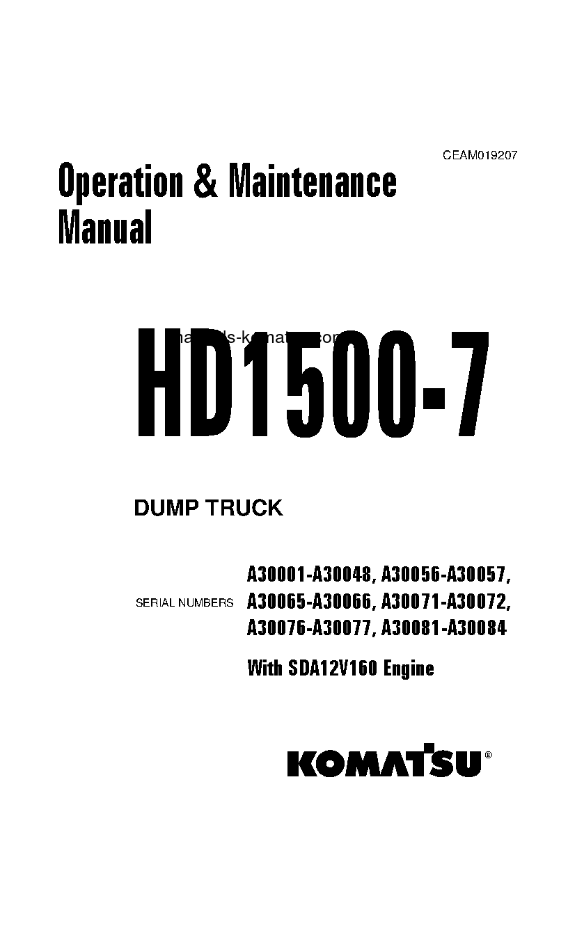 HD1500-7(USA)-W/ SDA12V160 S/N A30056-A30057 Operation manual (English)