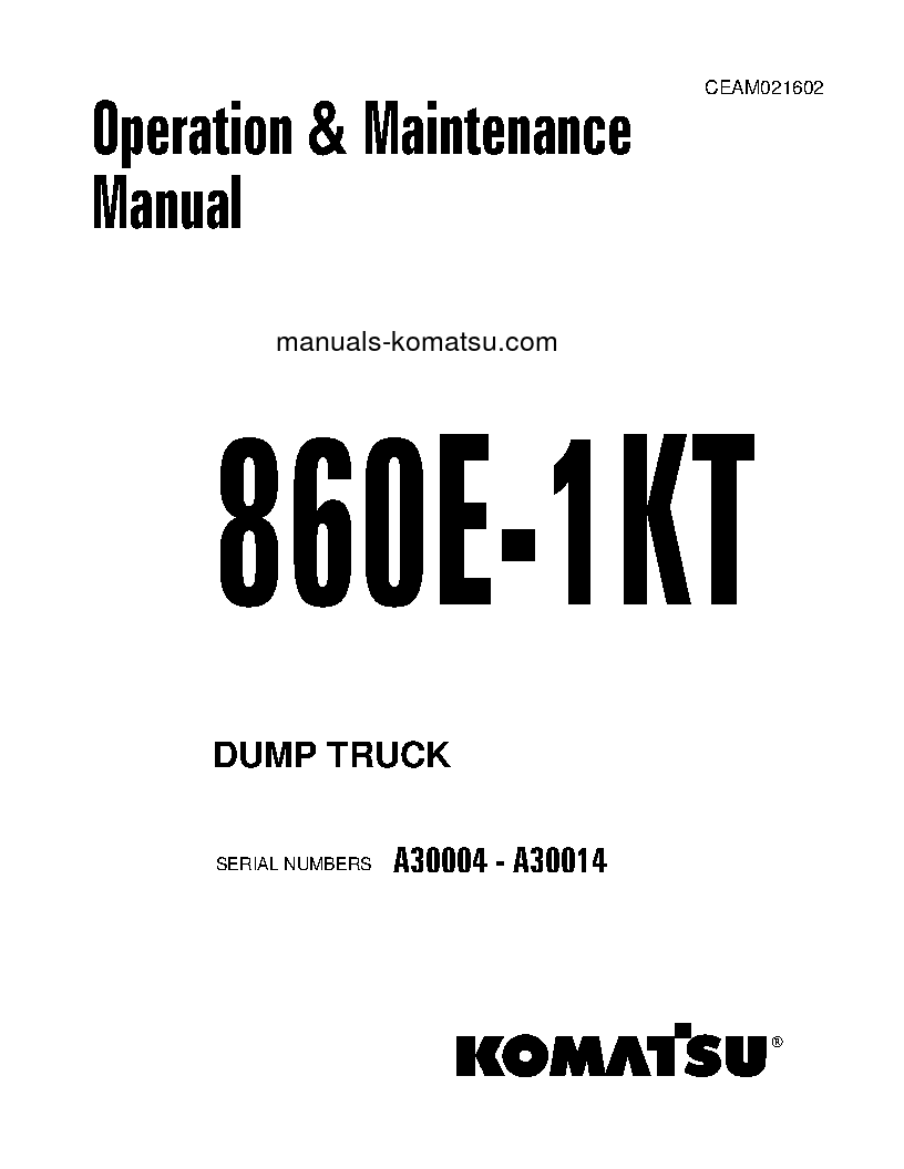 860E-1(USA)-KT S/N A30004-A30014 Operation manual (English)