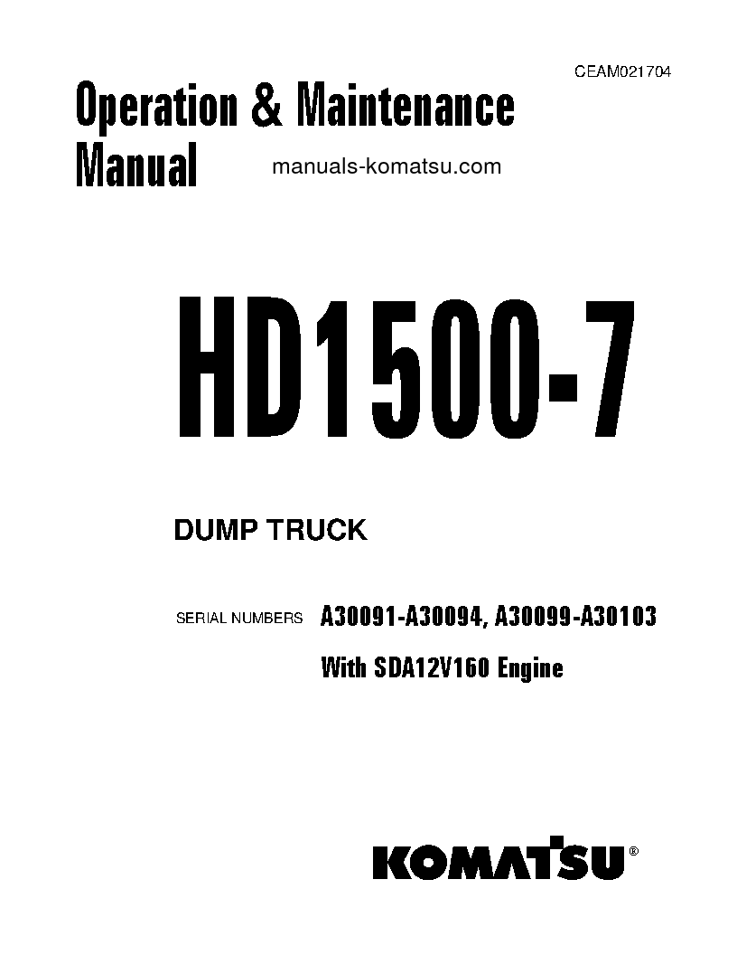 HD1500-7(USA)-W/ SDA12V160 S/N A30091-A30094 Operation manual (English)