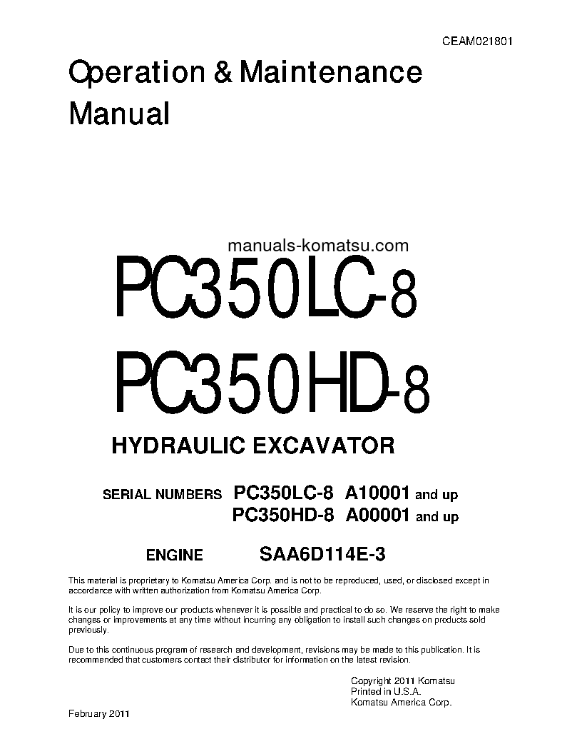 PC350LC-8(USA) S/N A10001-UP Operation manual (English)