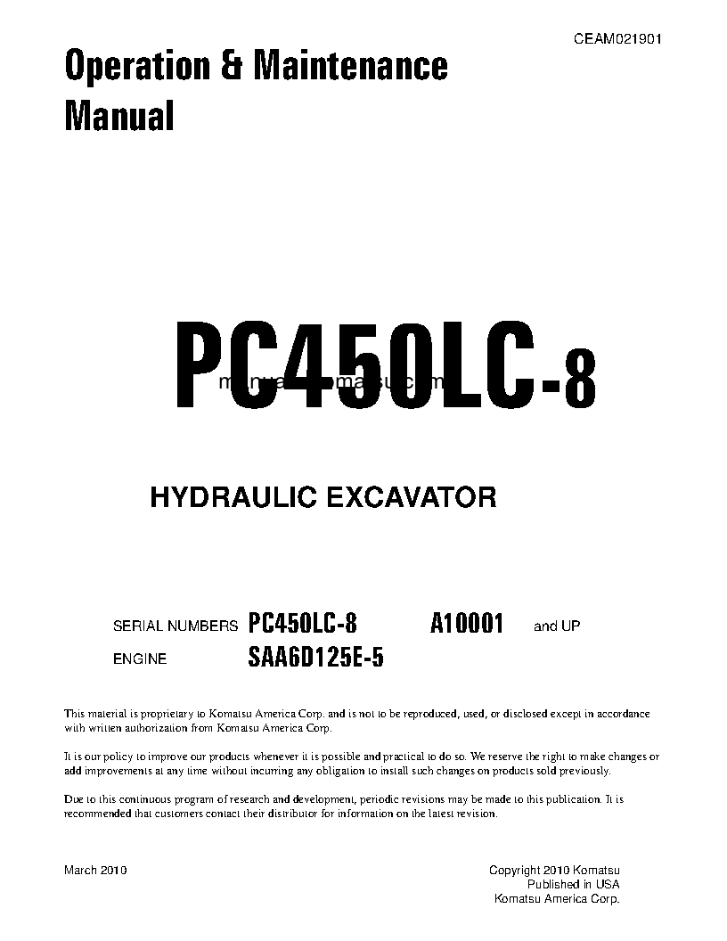 PC450LC-8(USA) S/N A10001-UP Operation manual (English)
