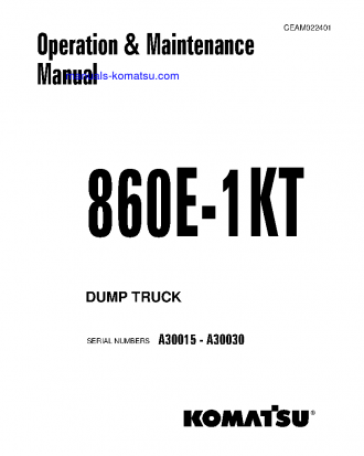 860E-1(USA)-KT S/N A30015-A30030 Operation manual (English)