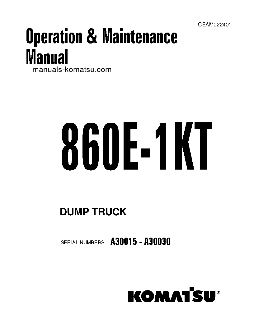 860E-1(USA)-KT S/N A30015-A30030 Operation manual (English)