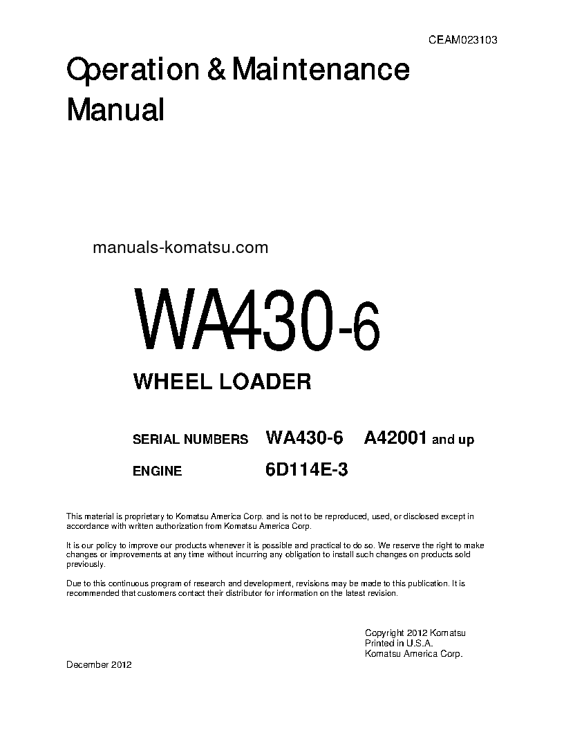 WA430-6(USA) S/N A42001-UP Operation manual (English)