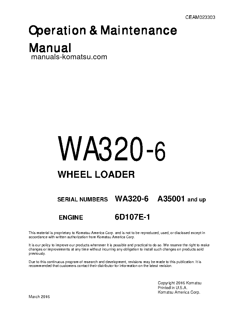 WA320-6(USA) S/N A35001-UP Operation manual (English)