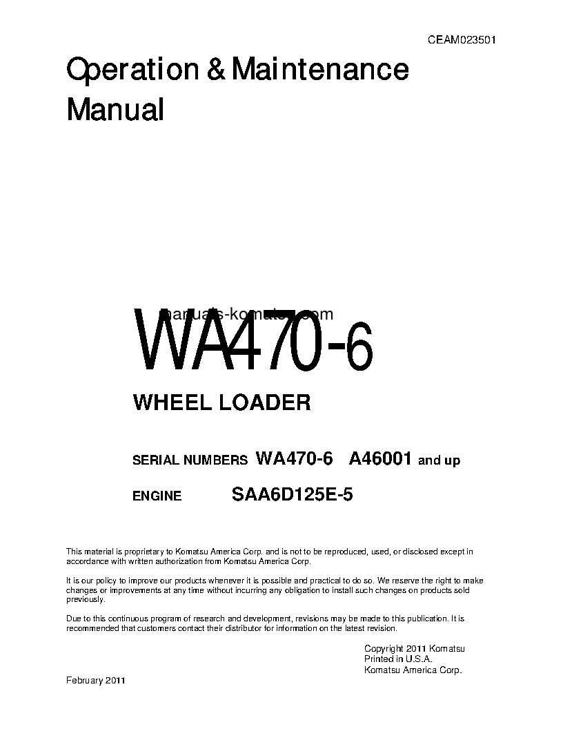 WA470-6(USA) S/N A46001-UP Operation manual (English)